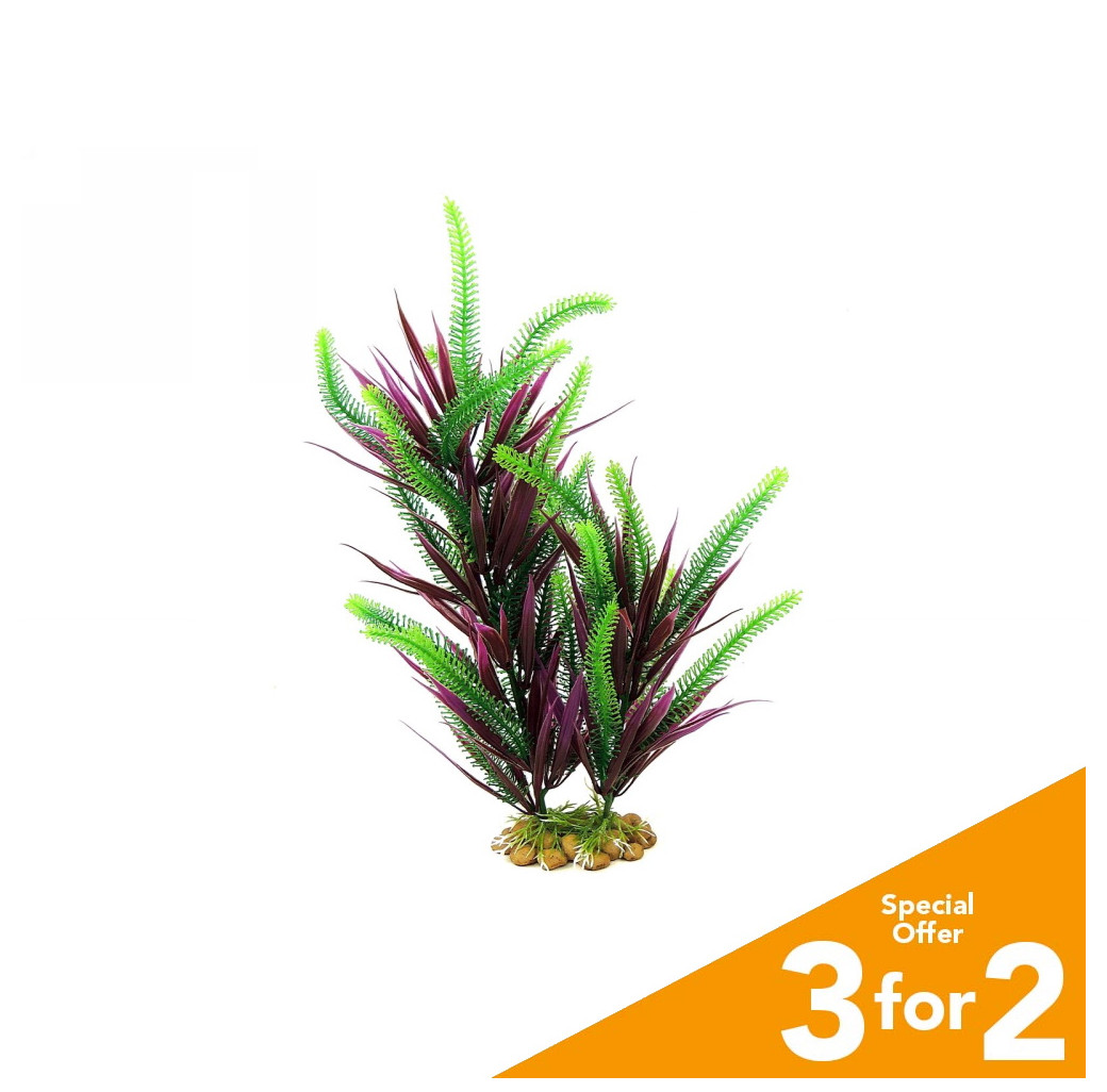 Classic Plastic Aquarium Plant (Large) - Dark Green & Purple Hedge