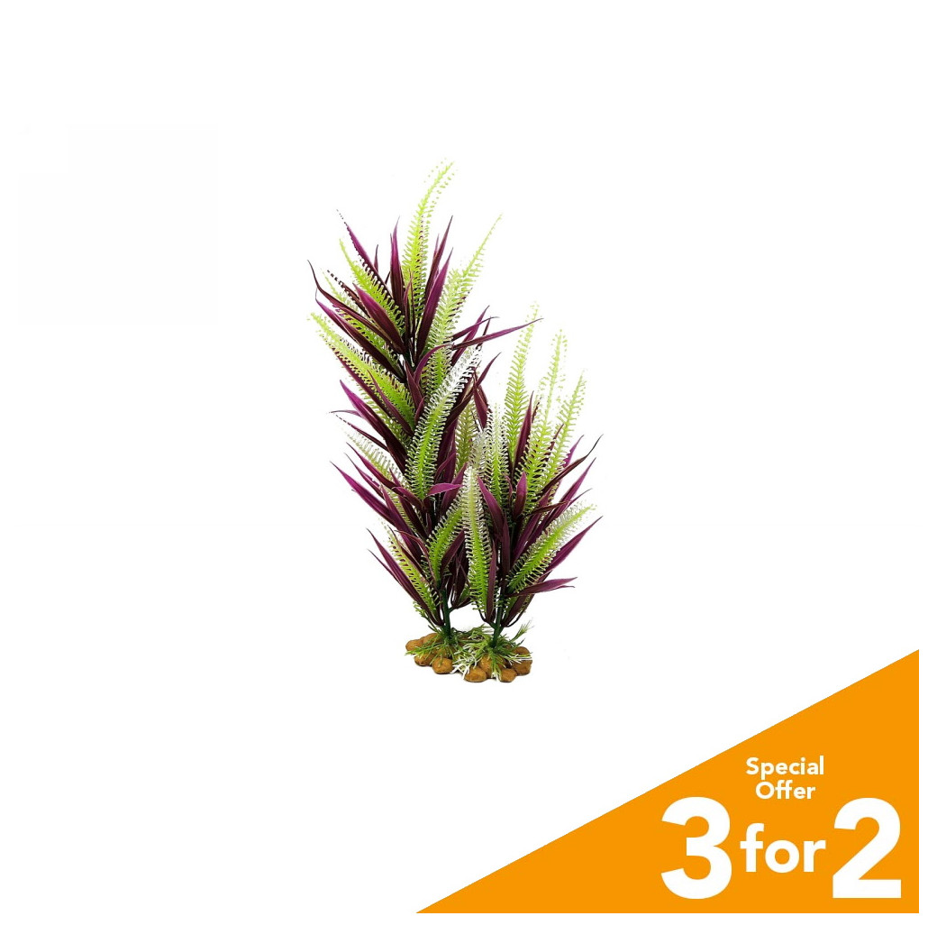 Classic Plastic Aquarium Plant (Large) - Light Green & Purple Hedge