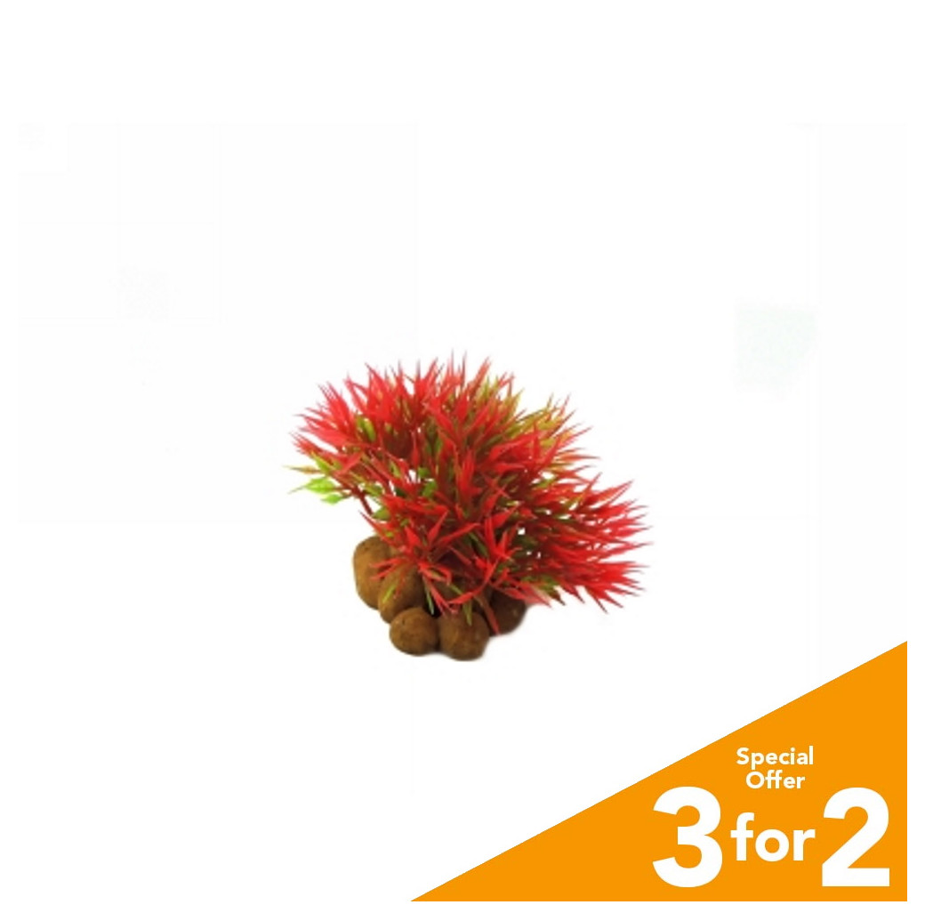 Classic Plastic Aquarium Plant (X-Small) - Green & Red Moss