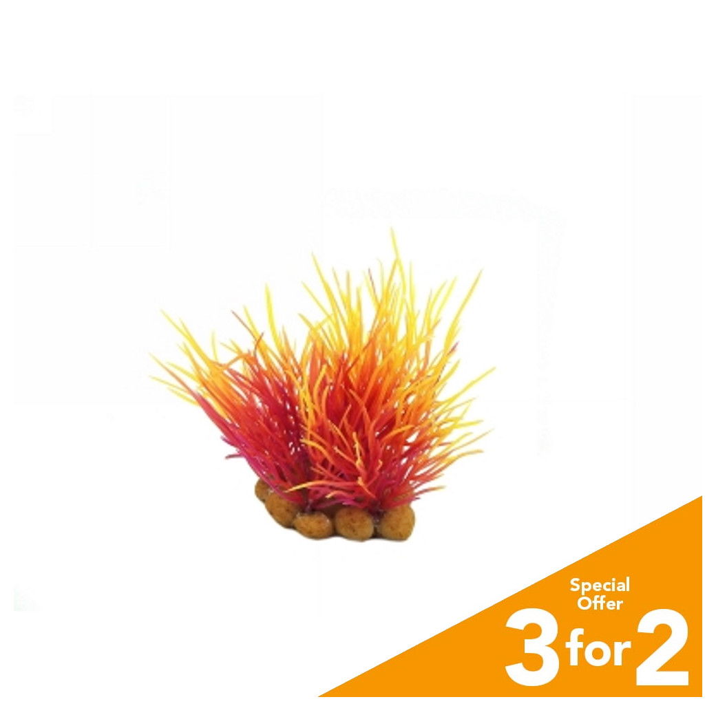 Classic Plastic Aquarium Plant (X-Small) - Red & Yellow Moss