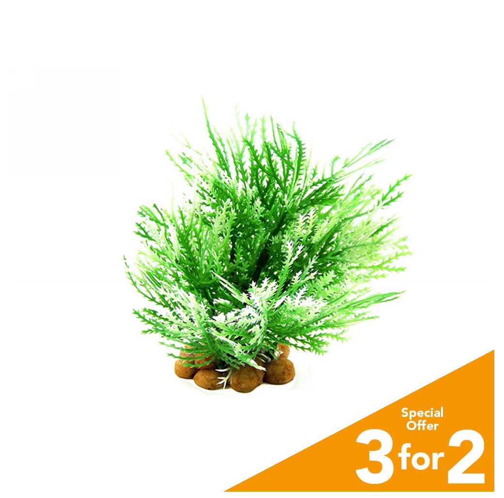 Classic Plastic Aquarium Plant (Small) - Green & White Grass