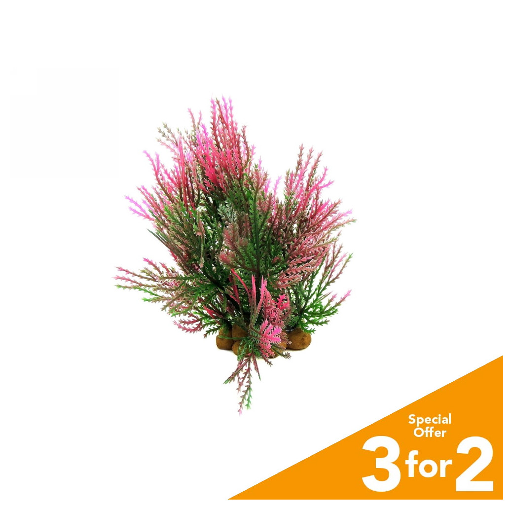 Classic Plastic Aquarium Plant (Small) - Dark Green & Red Grass