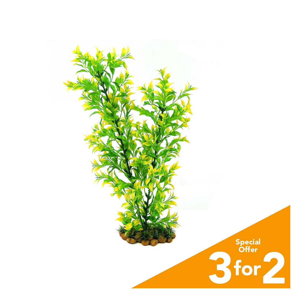 Classic Plastic Aquarium Plant (X-Large) - Green & Yellow Leaf