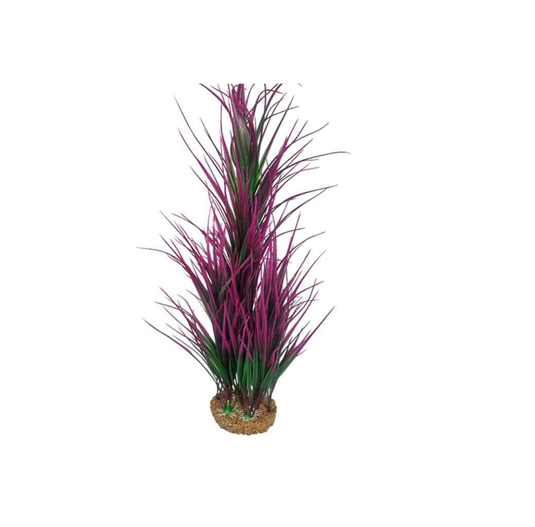 AquaManta Gravel Base Artificial Plant - Green Purple Grass