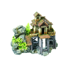 Wooden house, aquarium ornament. 