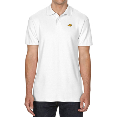White polo shirt with an image of a clownfish